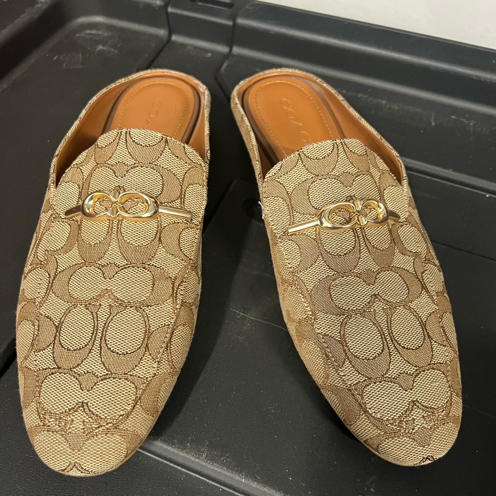 Coach slip on loafers in monogram brown